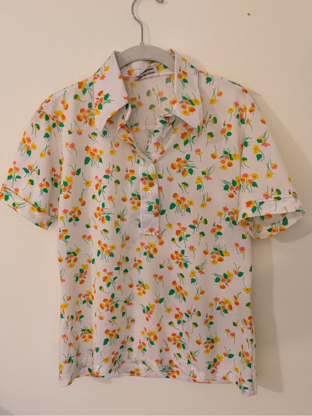 Vintage 70s polyester floral quarter button up collared shirt